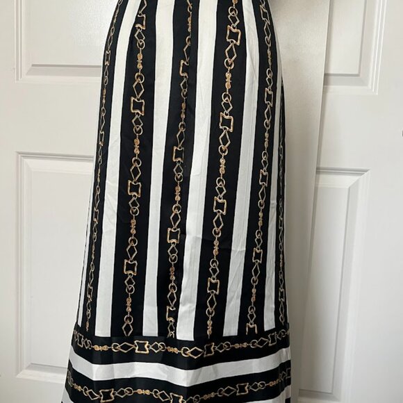 ASOS Black White Stripe Gold Chain Wrap Midi Long Skirt Size 2 - Picture 11 of 13